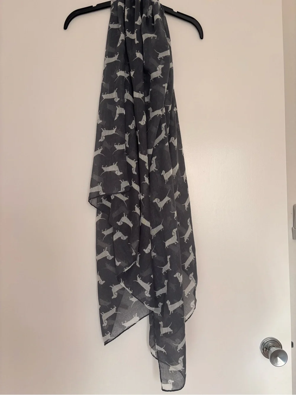 Gray Scarf with White Dachshund Print